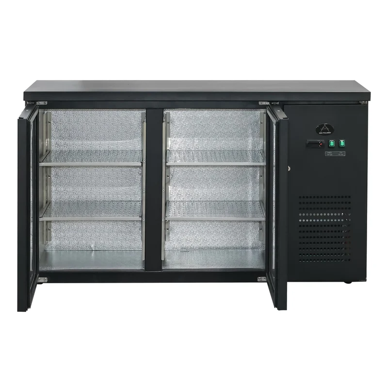 Flaschenkühltisch 280 Liter – Schwarz – 2 Türen – 1465 x 520 x 840 mm