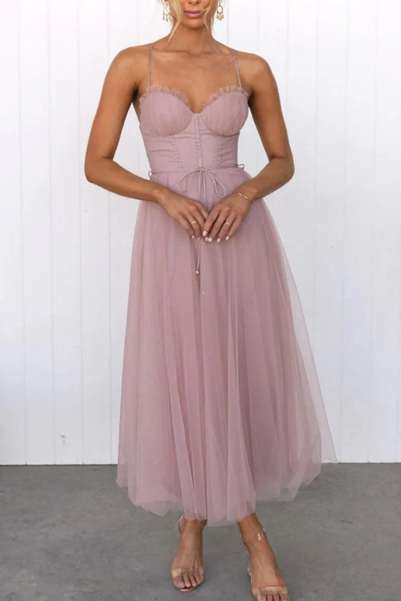 Dames elegant vloeiend jurk voor bruiloftsgasten | Midi
