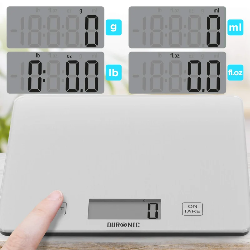 Duronic KS1080 Küchenwaage | 10 kg Digitalwaage | 1 g grammgenau Präzision-Feinwaage | Haushaltswaage mit Tara-Funktion | Digitale Waage mit Hold-Funktion | Lebensmittelwaage zum Backen und Kochen