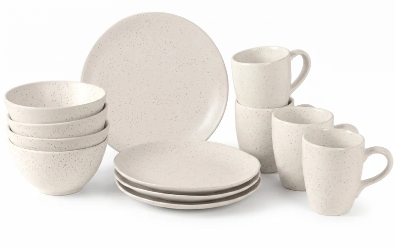 Broste Copenhagen Frühstücksset Nordic Vanilla 12-teilig / 4 Personen - 4 Frühstückteller, 4 Schalen und 4 Tassen