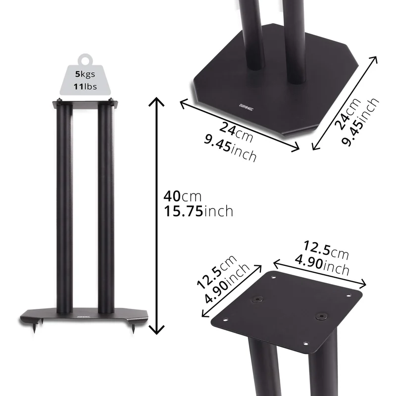 Duronic SPS1022 40 Lautsprecherständer | 40 cm hoher Ständer für Lautsprecher und Boxen bis 5 kg | 2er-Set Universal Boxenständer aus Metall | HiFi Monitor Stative | Heimkino Surround Sound
