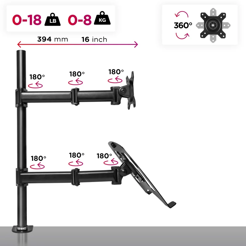 Duronic DM25L1X1 Monitor-Halterung 1 Monitor für 13-27 Zoll Flach & Curved und Laptop Ständer Gaming Bildschirm-Halterung 8kg, Monitor Tischhalterung Höhenverstellbar, Vesa halterung, Monitor-Arm