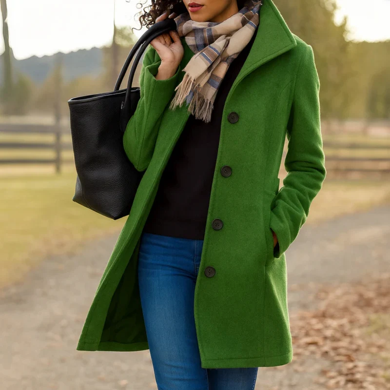 Helga | Dames Klassieke Winterjas met Knopsluiting Voorkant