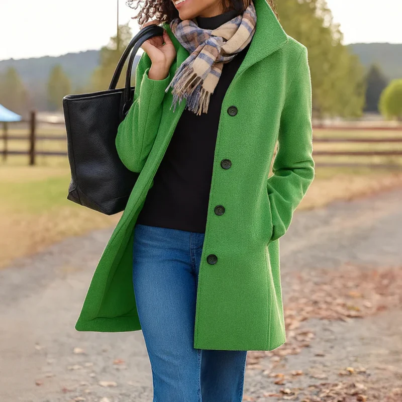 Helga | Dames Klassieke Winterjas met Knopsluiting Voorkant