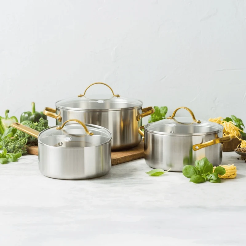 GreenPan Topfset Padova Reserve 5-teilig - Triply Edelstahl - Kochtöpfe ø 20, 24 cm, Stieltopf ø 18 cm & Bratpfanne ø 20 & 28 cm