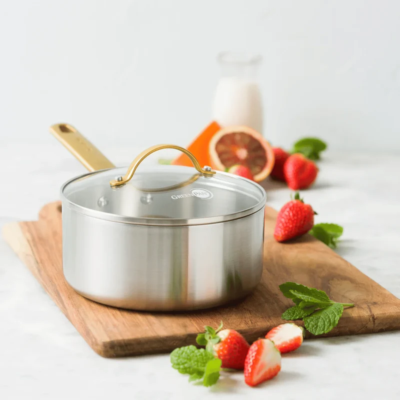 GreenPan Topfset Padova Reserve 5-teilig - Triply Edelstahl - Kochtöpfe ø 20, 24 cm, Stieltopf ø 18 cm & Bratpfanne ø 20 & 28 cm