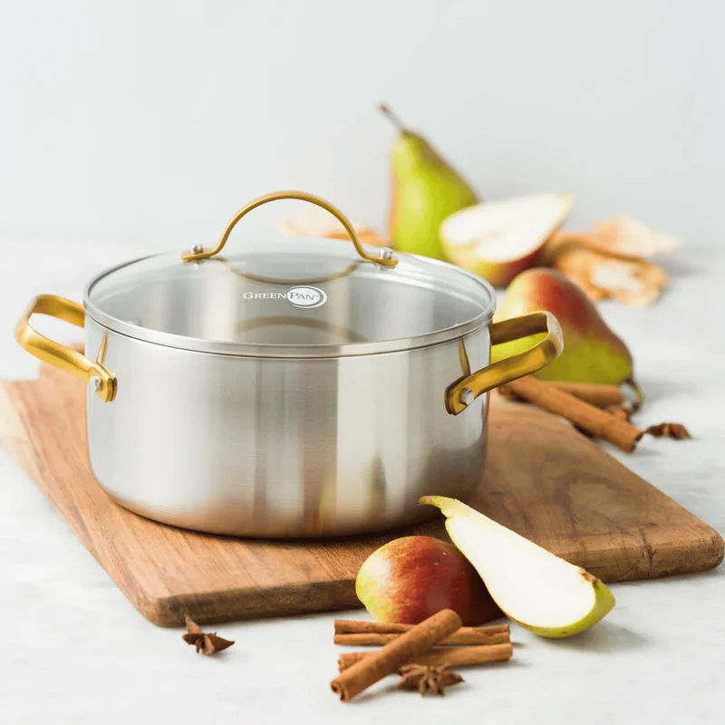 GreenPan Topfset Padova Reserve 5-teilig - Triply Edelstahl - Kochtöpfe ø 20, 24 cm, Stieltopf ø 18 cm & Bratpfanne ø 20 & 28 cm