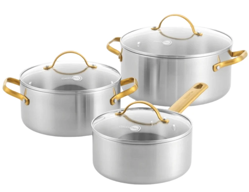 GreenPan Topfset Padova Reserve 5-teilig - Triply Edelstahl - Kochtöpfe ø 20, 24 cm, Stieltopf ø 18 cm & Bratpfanne ø 20 & 28 cm