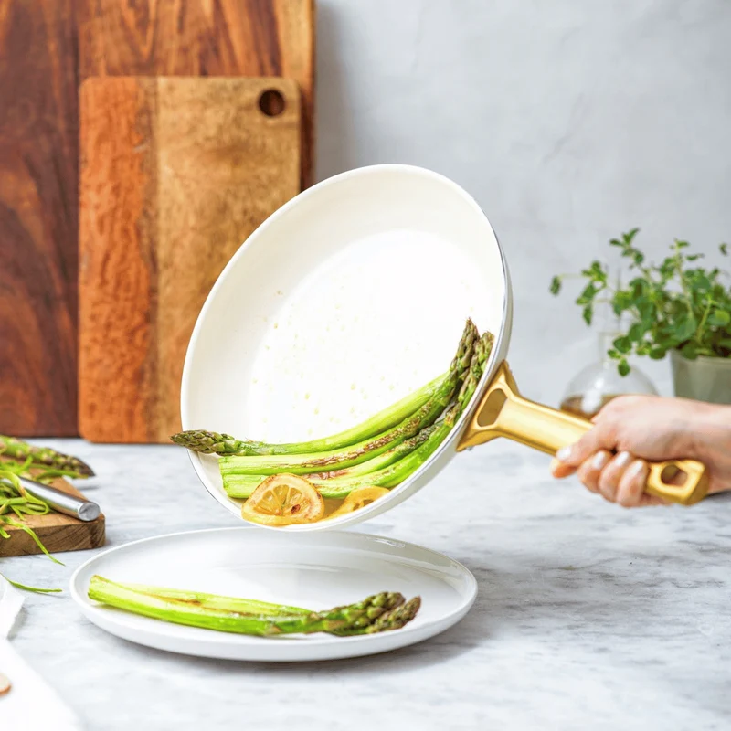 GreenPan Topfset Padova Reserve Cremeweiß 6-teiliges – Keramik-Antihaftbeschichtung – Kochtopf ø 24 cm, Stielkasserolle ø 18, 20 cm, Bratpfanne ø 20, 28 cm und Sauteuse ø 24 cm