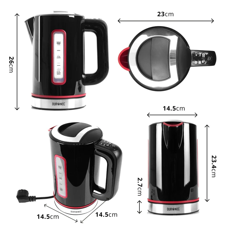 Duronic EK30 BK Wasserkocher 3000 Watt | Wasserkessel mit einstellbarer Temperatur und Thermostat | 40 ° | 60 ° | 80 ° | 100 ° C | 1,5 L | Warmhaltefunktion | Doppelwandig | Anti-Kalkfilter