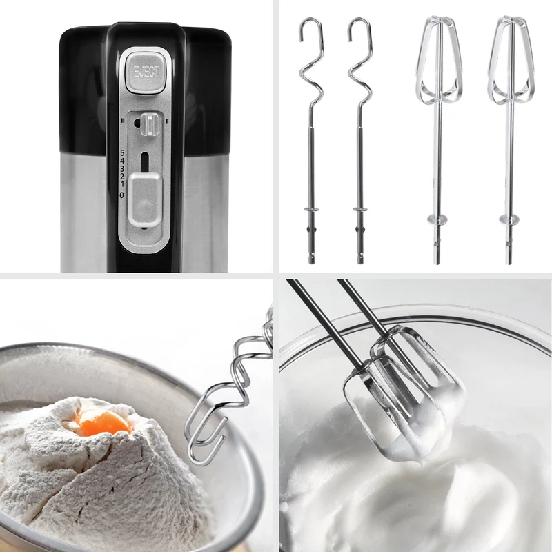 Duronic HM3 elektrischer Handmixer 300W, Handrührgerät mit Basis, Rührgerät 2 Rührbesen 2 Knethaken, Rührmaschine, Küchenmixer, Handrührer, Mixer für Backen, Sahne, Teig, Saucen, Desserts, Mayonnaise