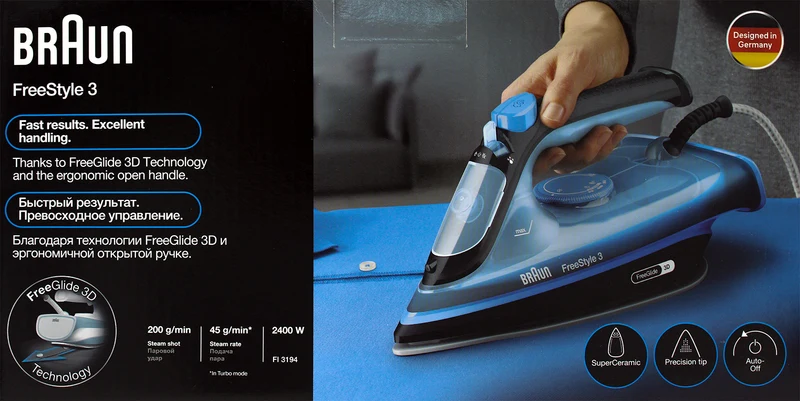 Braun FI3194BK FreeStyle3 Dampfbügeleisen 2400W schwarz/blau