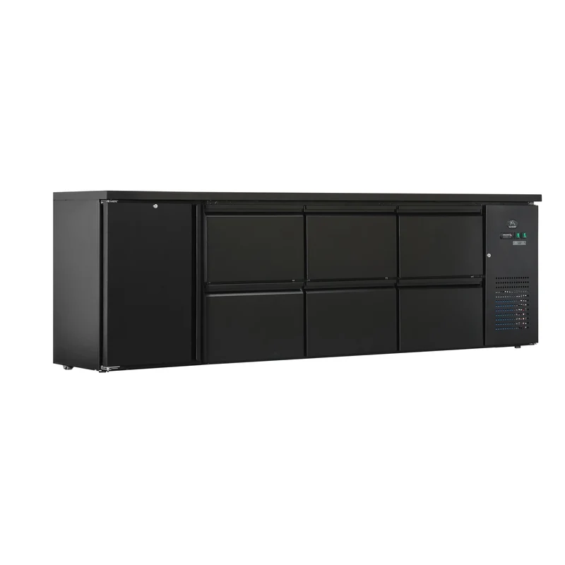 Flaschenkühltisch 600 Liter – Schwarz – 1 Tür + 6 Schubladen – 2545 x 520 x 840 mm