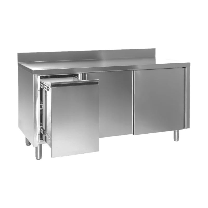 Arbeitsschrank mit Abfallbehälter links, mit Aufkantung, Bautiefe 600 mm – 1200x600x850 mm