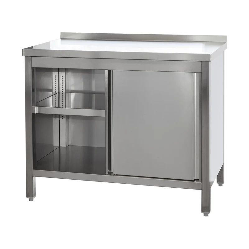 Edelstahl Arbeitsschrank mit Aufkantung, Türen und höhenverstellbaren Zwischenboden – Bautiefe 600mm – AISI 304 – Breite 1500 mm