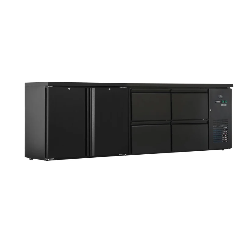 Flaschenkühltisch 600 Liter – Schwarz – 2 Türen + 4 Schubladen – 2545 x 520 x 840 mm