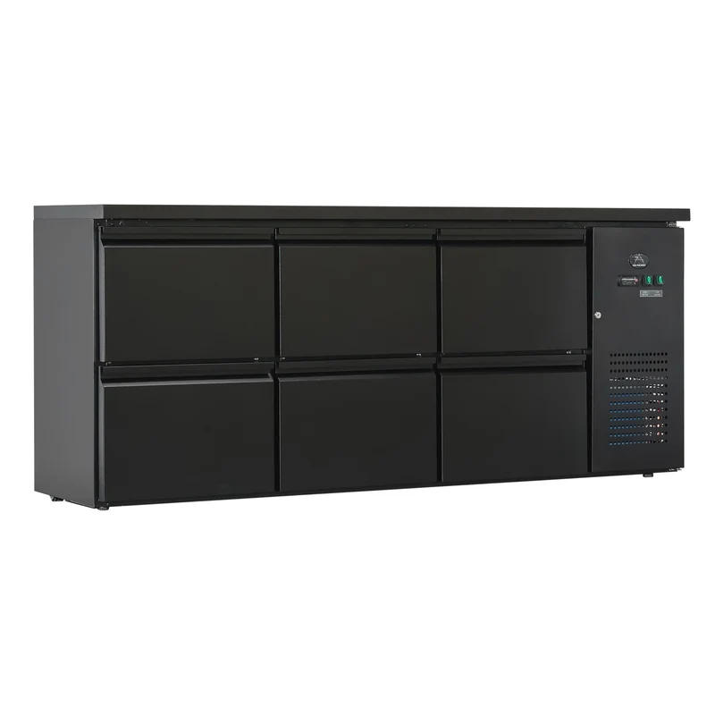 Flaschenkühltisch 425 Liter – Schwarz – 6 Schubladen – 2005 x 520 x 840 mm