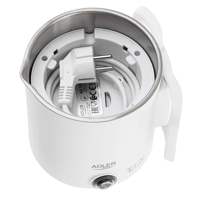 Adler AD 1388w Reise-Wasserkocher weiß 0,8L 650W klappb. Griff verstaubarer Sockel