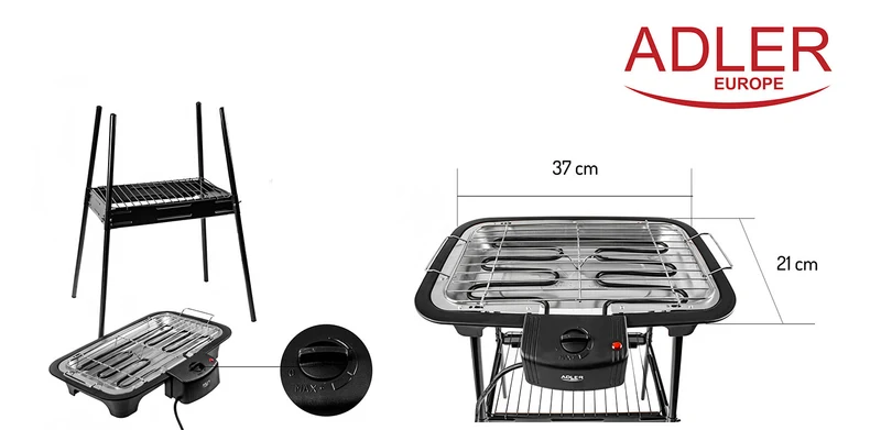 Adler AD 6602 Elektrogrill Stand- und Tischgrill 2in1