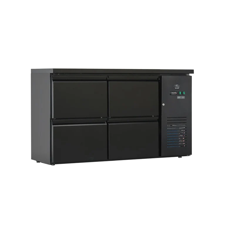 Flaschenkühltisch 280 Liter – Schwarz – 4 Schubladen – 1465 x 520 x 840 mm
