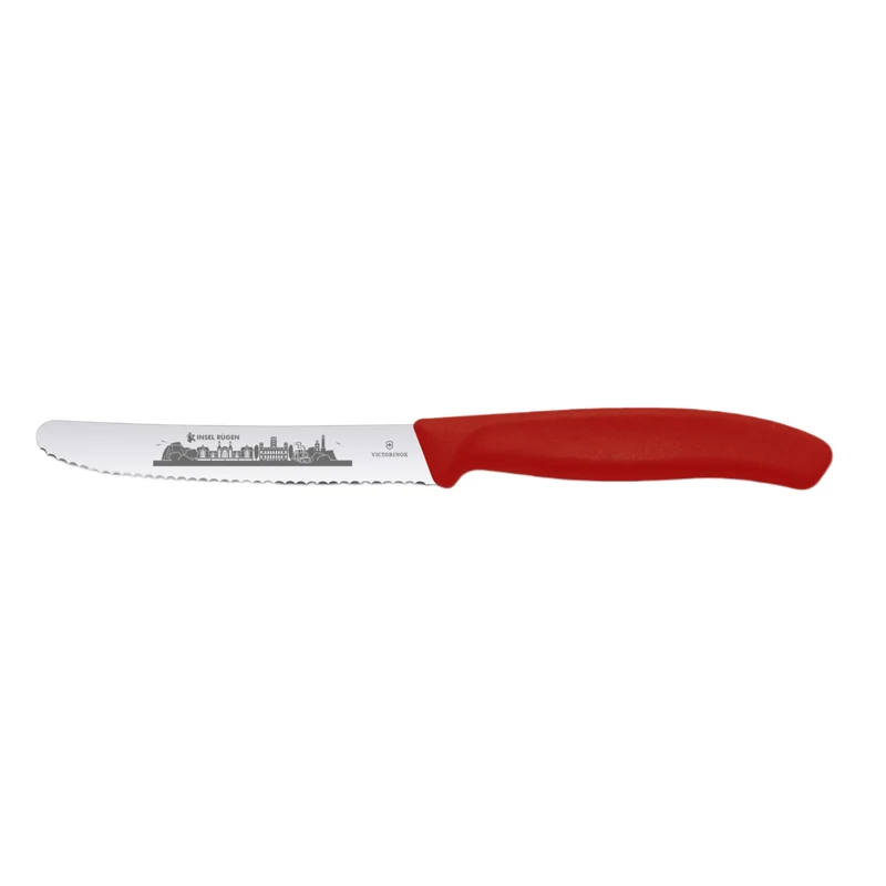 Victorinox: Tomatenmesser „Insel Rügen“, rot, Wellenschliff, 6.7831.R6RÜG