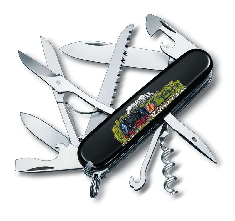 Victorinox: Taschenmesser, „Rasender Roland“, schwarz, Huntsman, 1.3703.3 RÜG