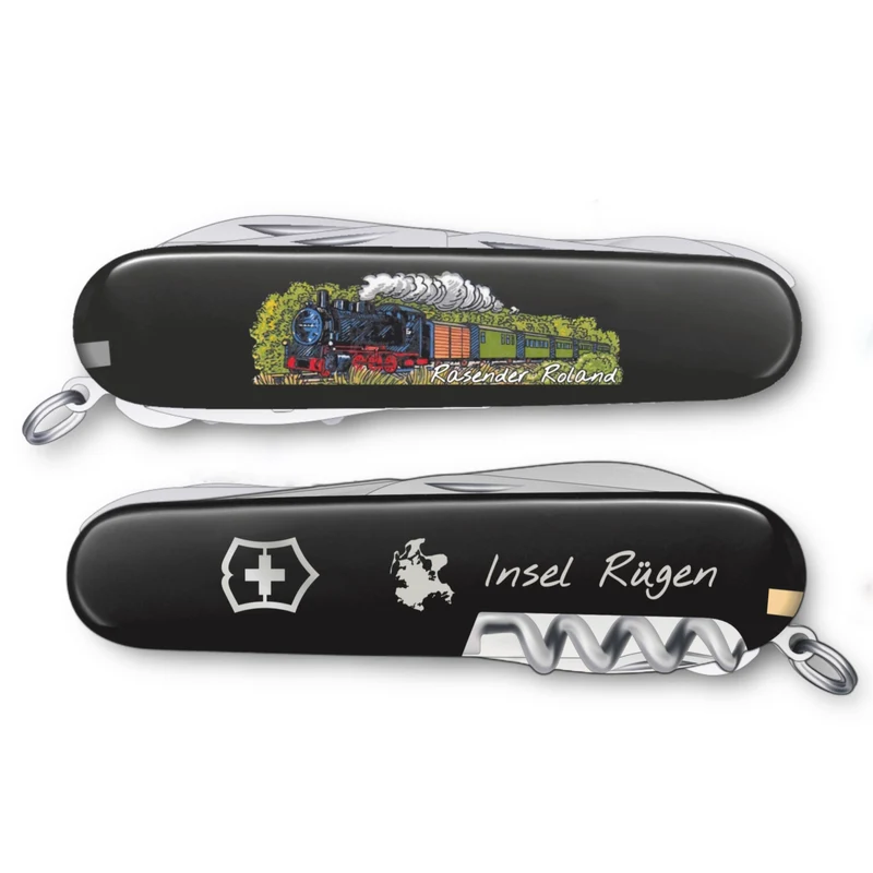 Victorinox: Taschenmesser, „Rasender Roland“, schwarz, Huntsman, 1.3703.3 RÜG
