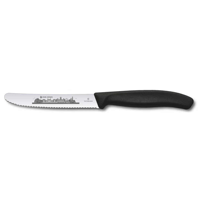 Victorinox: Tomatenmesser „Insel Rügen“, schwarz, Wellenschliff, 6.7833.R6RÜG