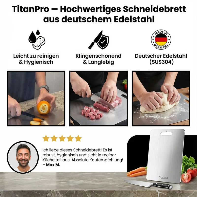 TitanPro – Hoogwaardig snijplank van Duits roestvrij staal