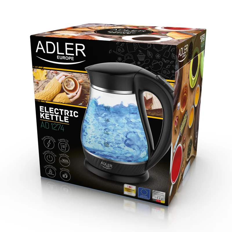 Adler AD 1274b Glas-Wasserkocher 1.7L schwarz
