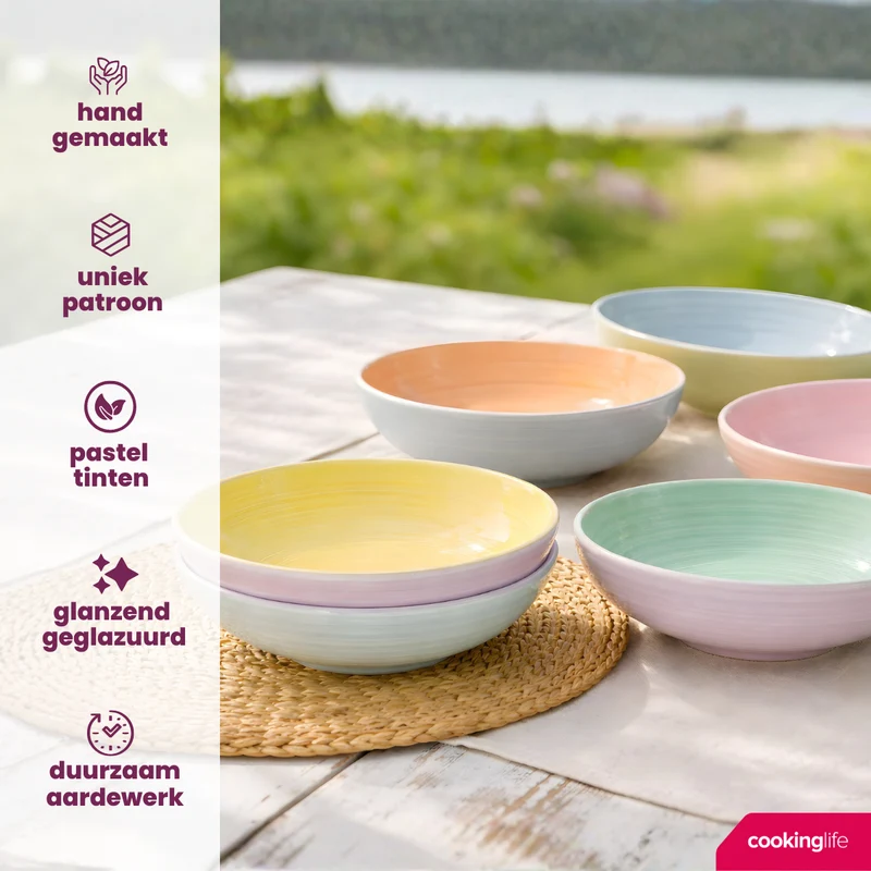 Cookinglife Tiefe Teller / Pastateller Pastel Harmony Ø 23 cm - 6 Stück