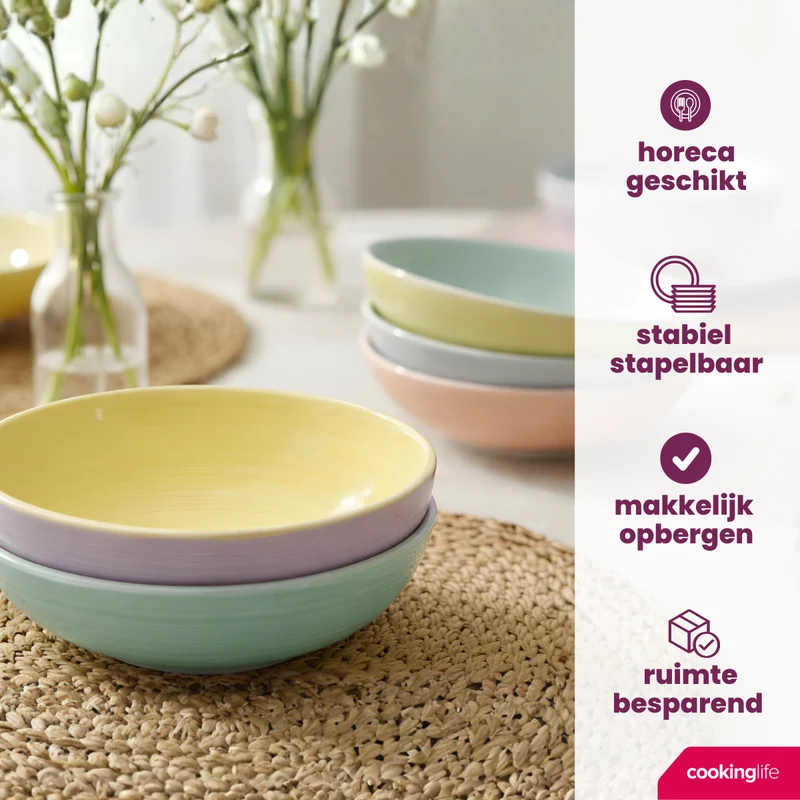 Cookinglife Tiefe Teller / Pastateller Pastel Harmony Ø 23 cm - 6 Stück