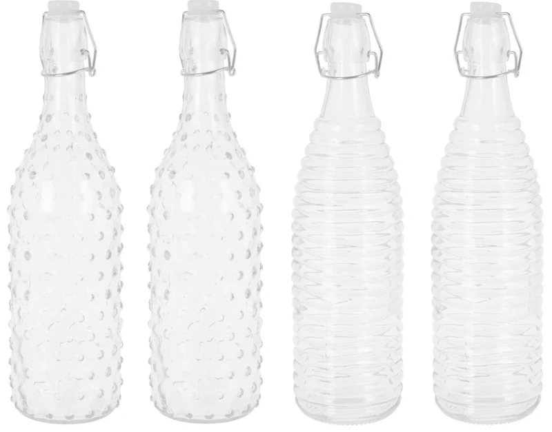 Cookinglife Bügelflaschen Glas 1 L - 4er spülmaschinenfest klar - Dots&Lines