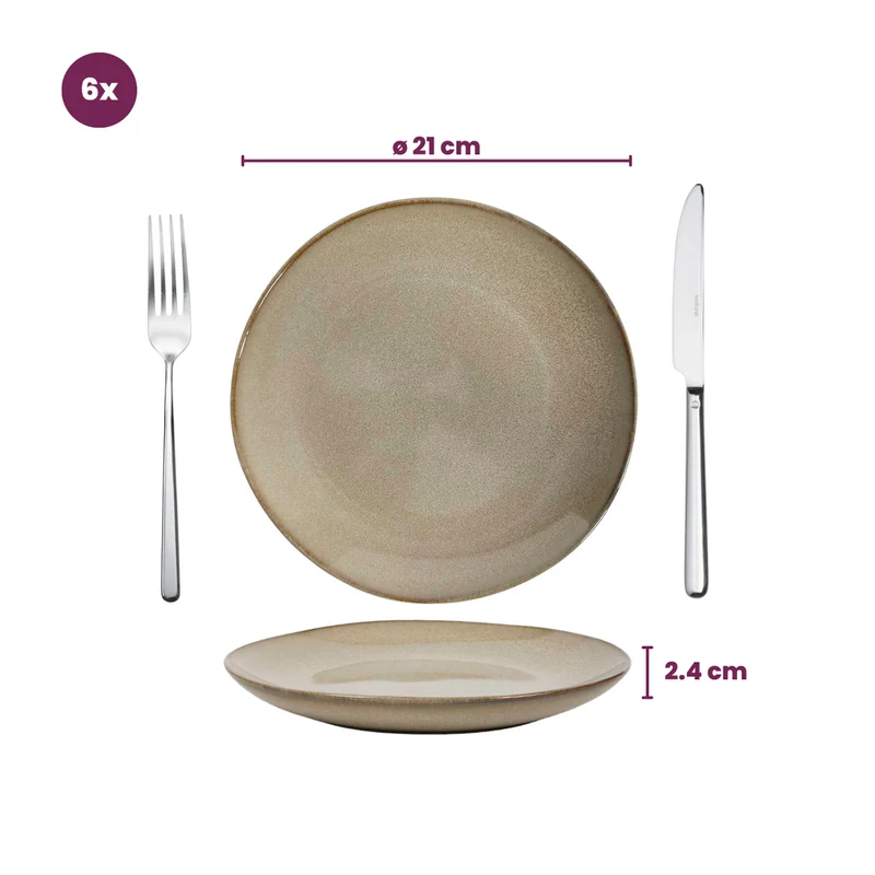 Cookinglife Frühstücksteller / Dessertteller Sabi Beige ø 21 cm - 6 Stück