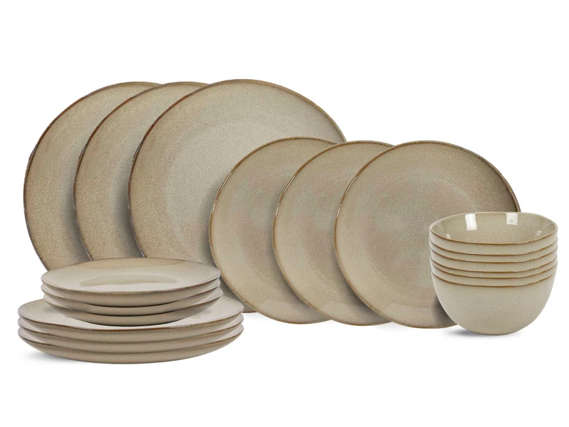 Cookinglife Geschirrset Sabi Beige 18-teilig / 6 Personen - 6 Speiseteller, 6 Frühstücksteller und 6 Schalen