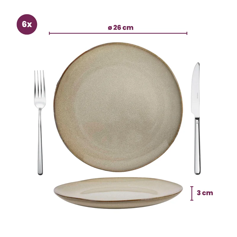Cookinglife Geschirrset Sabi Beige 18-teilig / 6 Personen - 6 Speiseteller, 6 Frühstücksteller und 6 Schalen