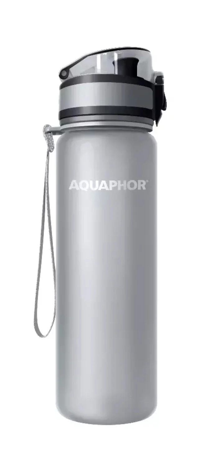 AQUAPHOR City Filterflasche 500ml Grau Flasche mit Wasserfilter für unterwegs