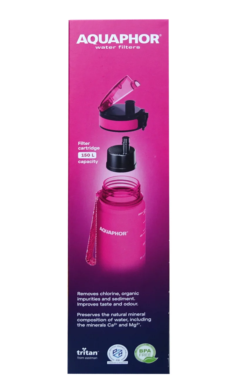 AQUAPHOR City Filterflasche 500ml Pink Flasche mit Wasserfilter für unterwegs