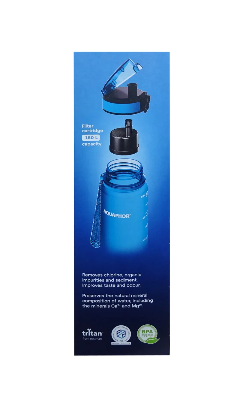 AQUAPHOR City Filterflasche 500ml Blau Flasche mit Wasserfilter für unterwegs