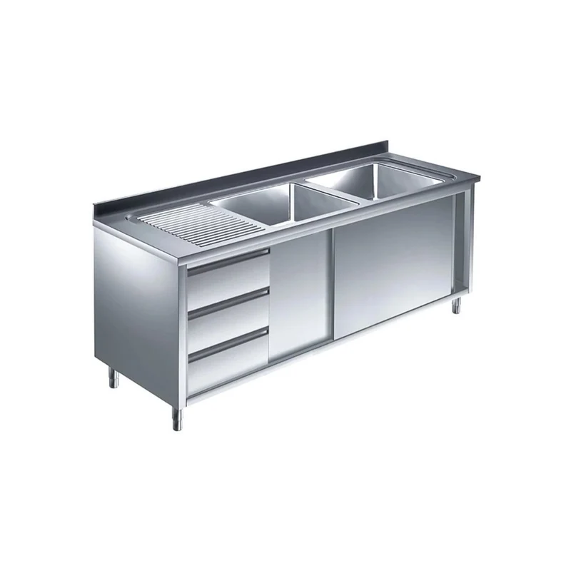 Spülschrank mit Schubladenblock l, 2 Becken rechts, Bautiefe 600 mm – 1500x600x850 mm