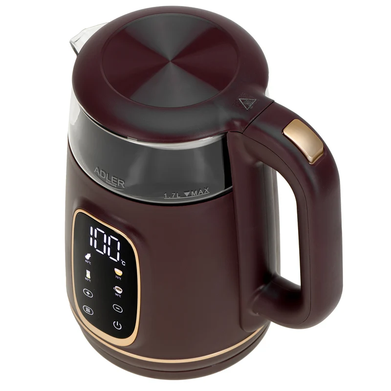 Adler AD 1305bu Wasserkocher Glas, LED-Anzeige, Temperaturreglung, 1,7L burgund/gold 2200W