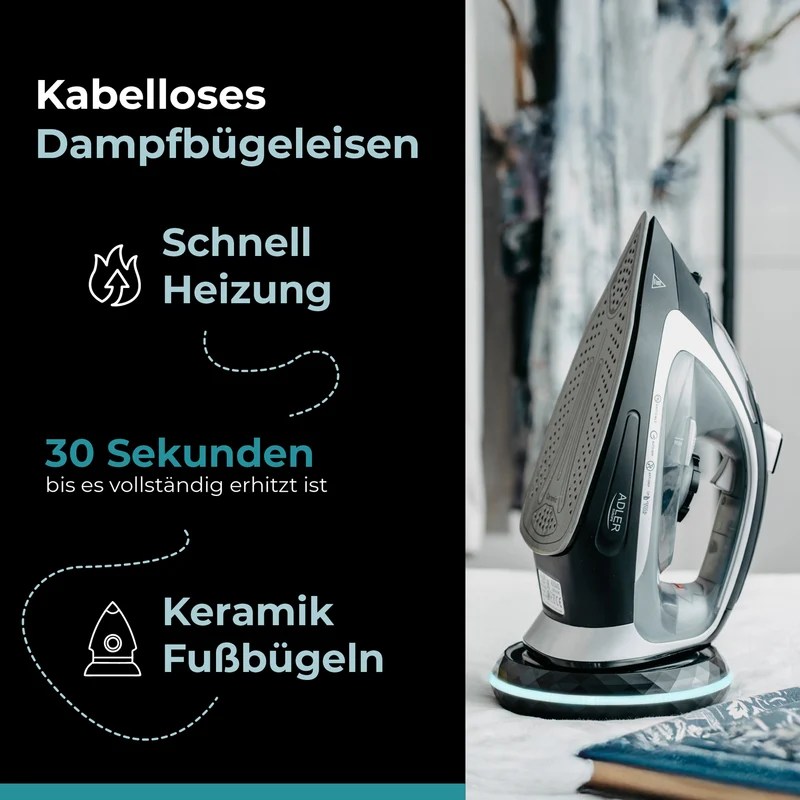 Adler AD 5043 Kabelloses Dampfbügeleisen 2800 Watt schwarz