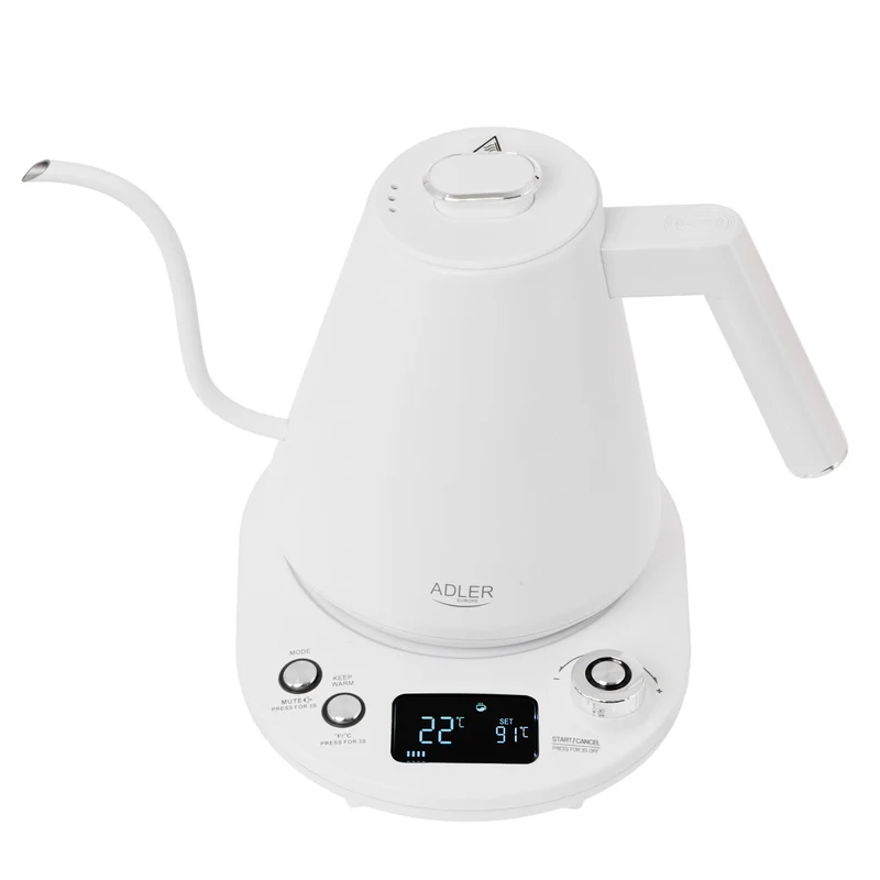 Adler AD 1349w Wasserkocher weiß 1L mit langem Ausguss u. Temperatureinstellung