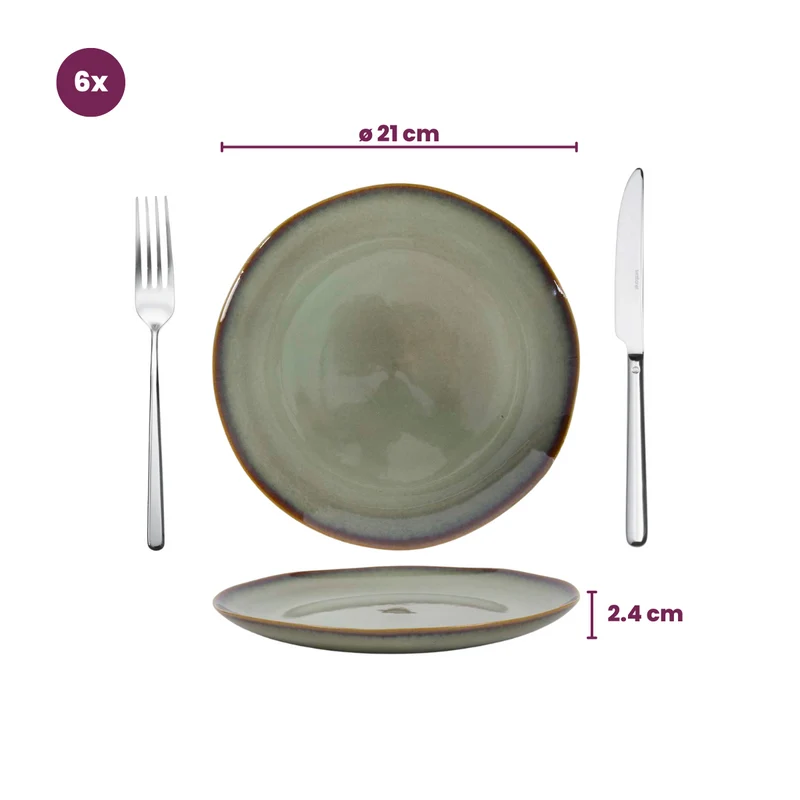 Cookinglife Geschirrset Sabi Grün 18-teilig / 6 Personen - 6 Speiseteller, 6 Frühstücksteller und 6 Schalen