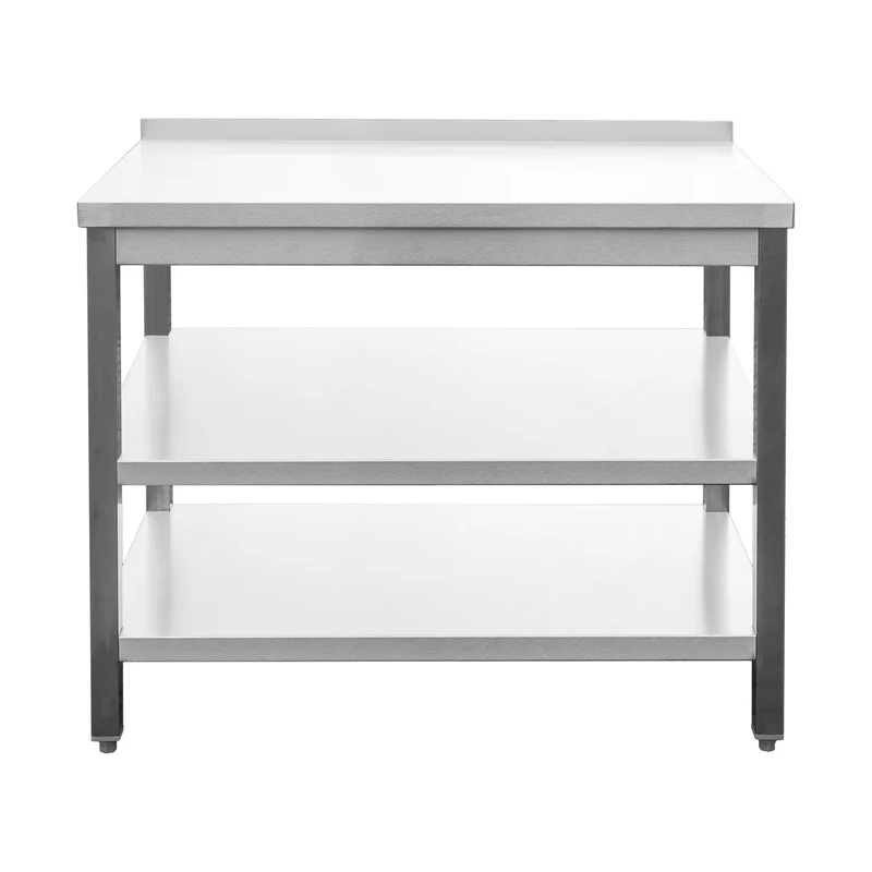 Edelstahl Arbeitstisch mit Aufkantung verschweißt – Bautiefe 800mm – mit Grundboden & Zwischenboden – AISI 304 – Breite 1600 mm