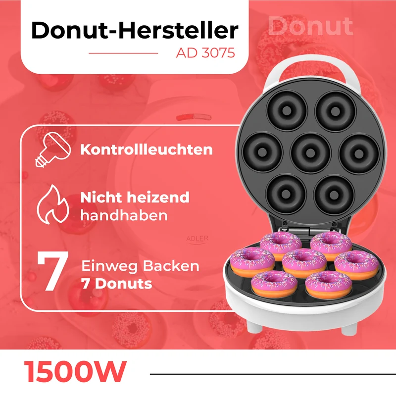 Adler AD 3075 Donut-Hersteller für 7 Donuts weiß 1500W