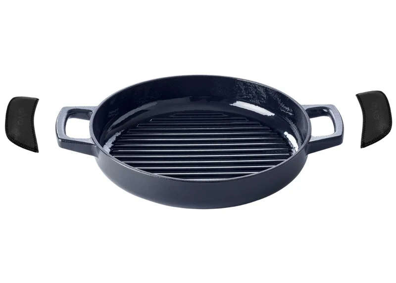 Alva Grillpfanne / Grillplatte Nori ø 28 cm + Kostenlose Ledergriffe - für alle Herdarten geeignet - emaillierte Antihaftbeschichtung