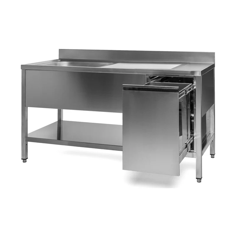 Spültisch mit Abfallbehälter, 1 Becken links, Bautiefe 700 mm – 1200x700x850 mm