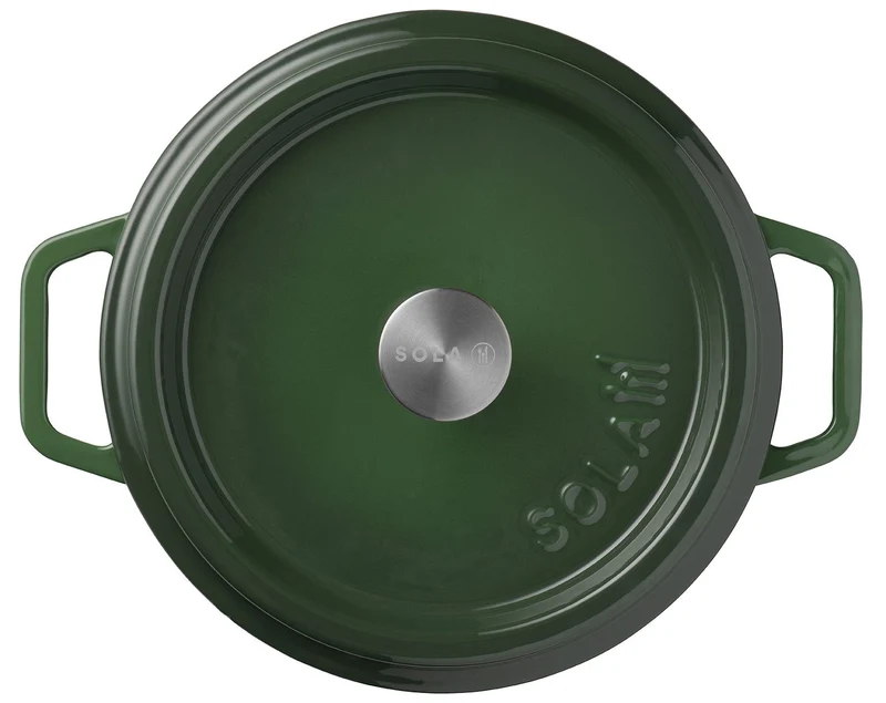 Sola Bräter mit Deckel Gusseisen - Grün - ø 28 cm / 5 Liter - Emaillierte Antihaftbeschichtung