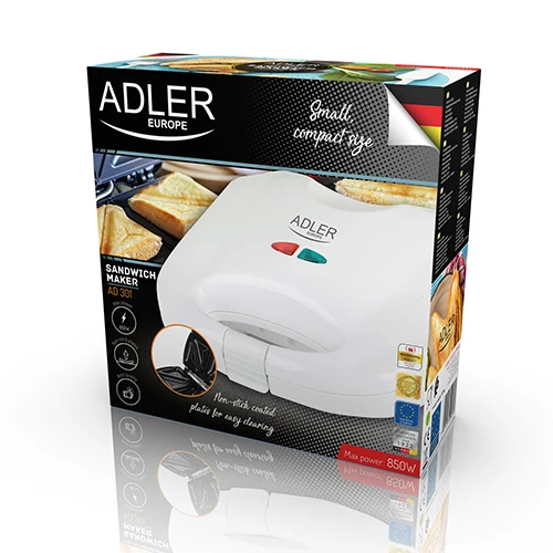 Adler AD 301 Sandwichmaker weiß 750 Watt mit Backampel